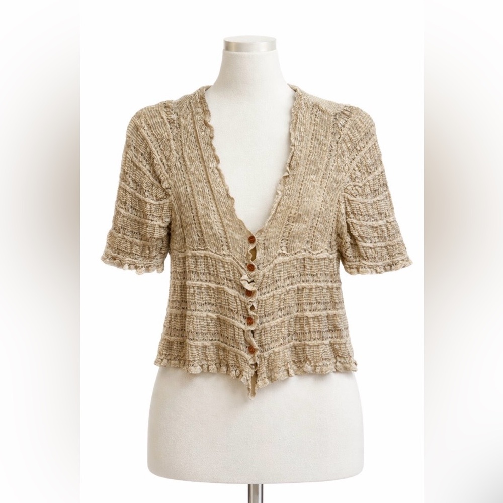 NATURAL LIFE Beige Knit Short-Sleeve Cardigan
